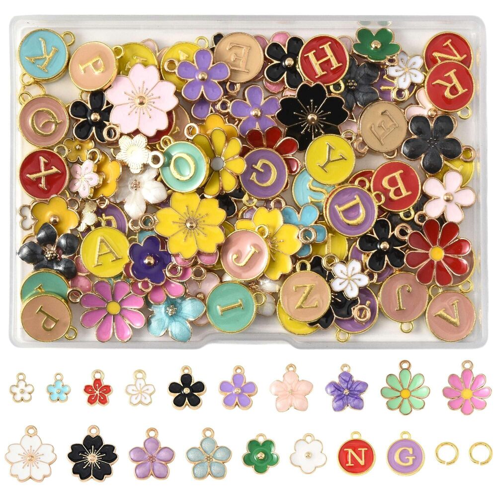 7915 132PCS Colorful Cute Flower Charms with 200Pcs Brass Open Jump Rings